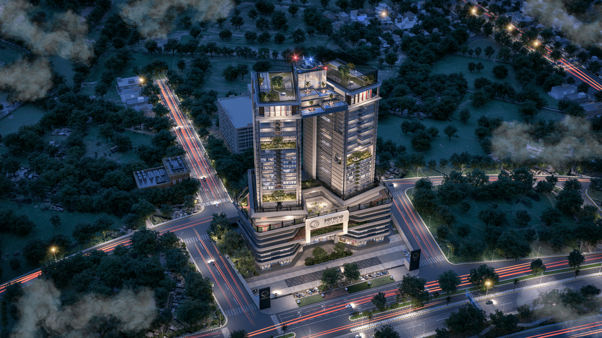 Aerial architectural view of Serene Tower in DHA Multan